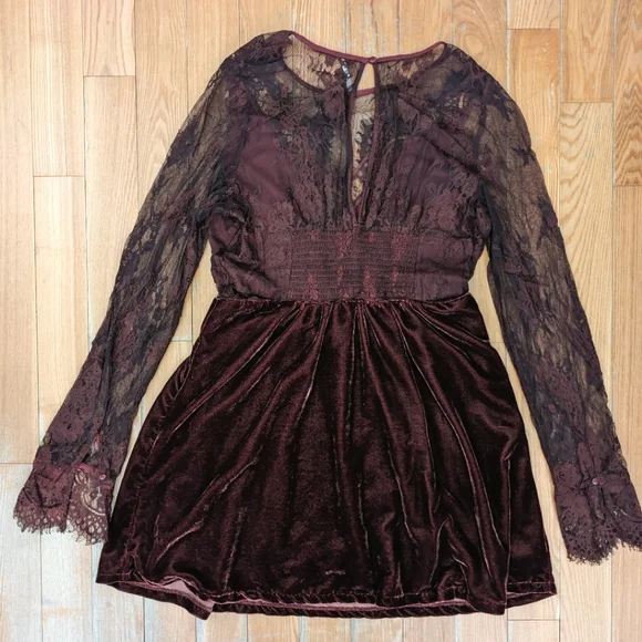 Free People Marlie Lace Velvet Mini Dress Size XL - Picture 3 of 15